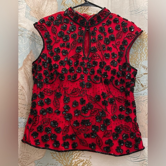 Sean Collection 100 Silk Red Black Heavy Beaded Floral Plus Whimsigoth Fairy XXL - Picture 3 of 13